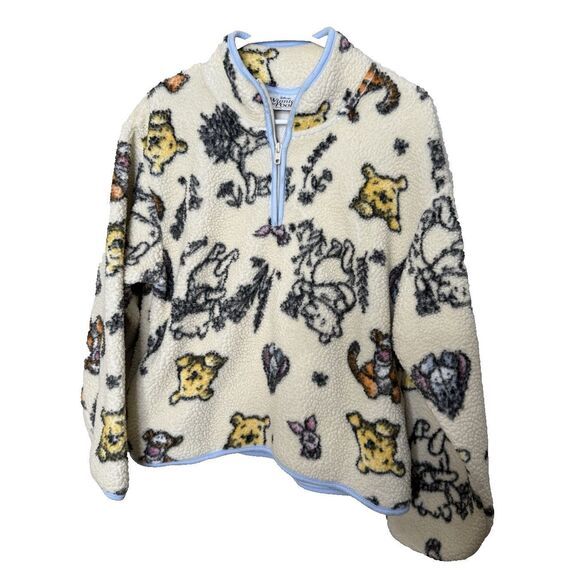 Disney Jackets & Blazers - Disney Winnie The Pooh Jacket Womens S Sherpa Fleece 1/4 Zip Pullover Sweater